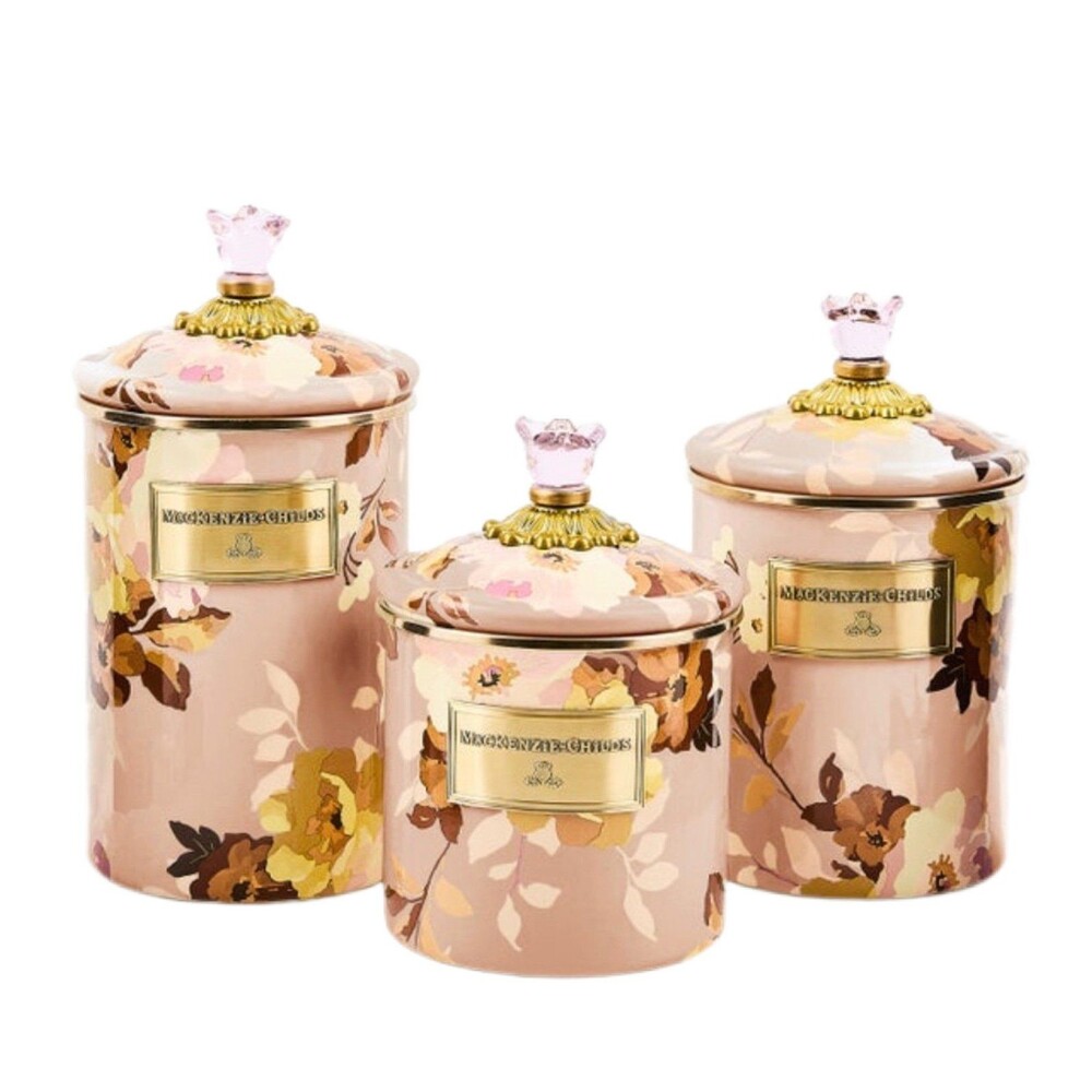Mackenzie Child Wild Rose Mauve 3pc Canister set New